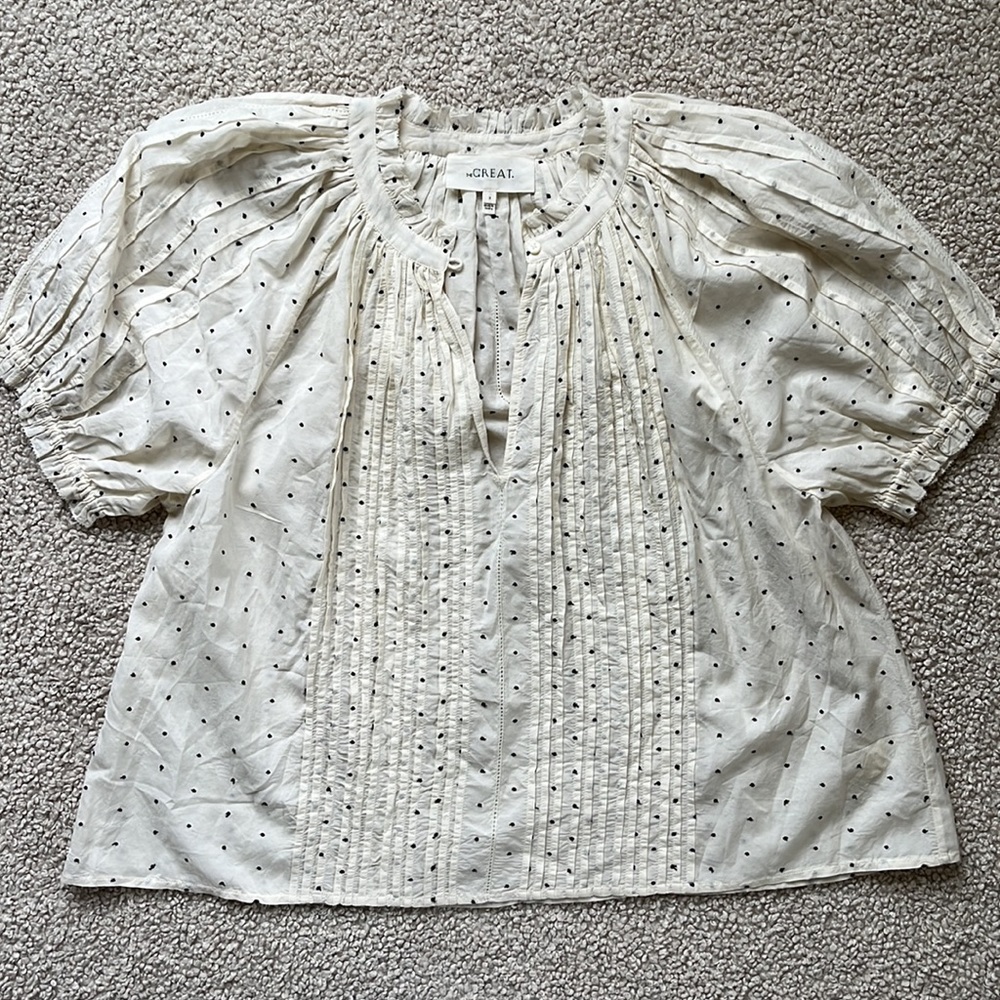 THE GREAT. Cream Polka Dot Blouse - Picture 2 of 13